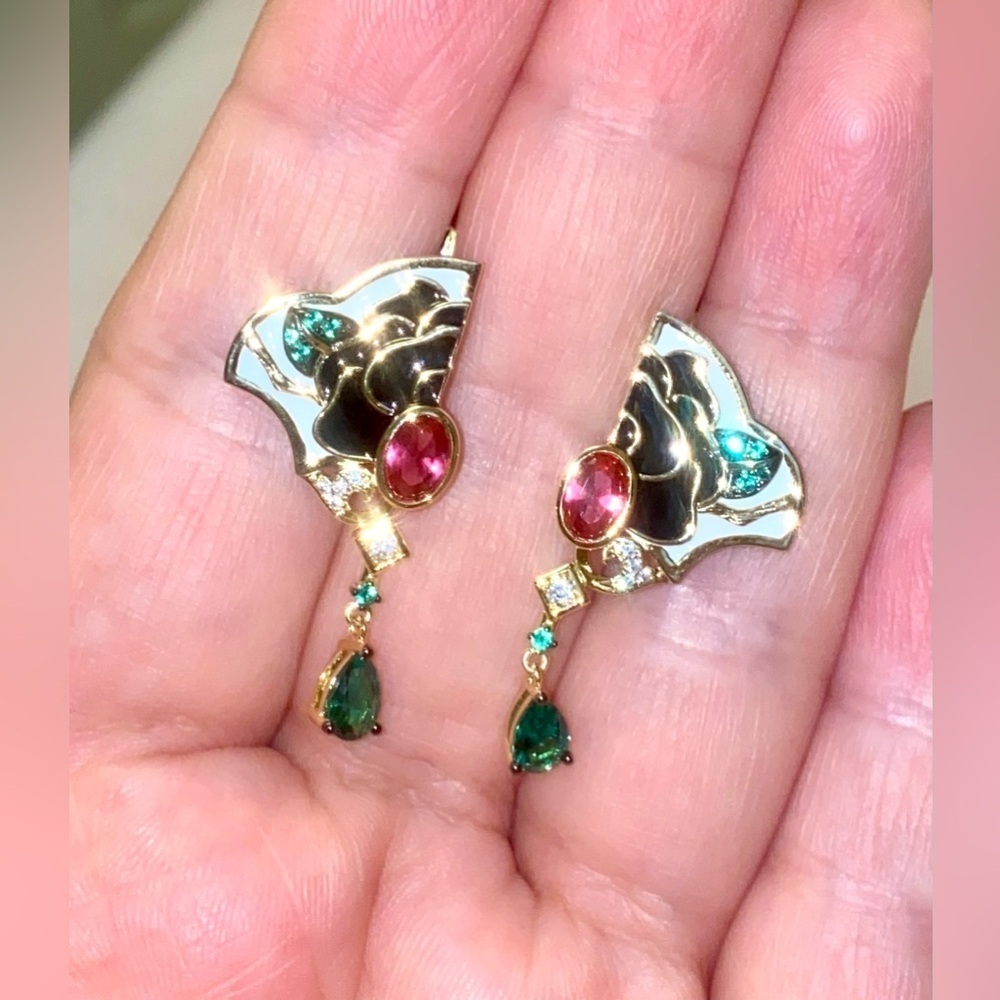 Gold Tone Sterling Silver Black Rose 🌹 Multicolor Earrings